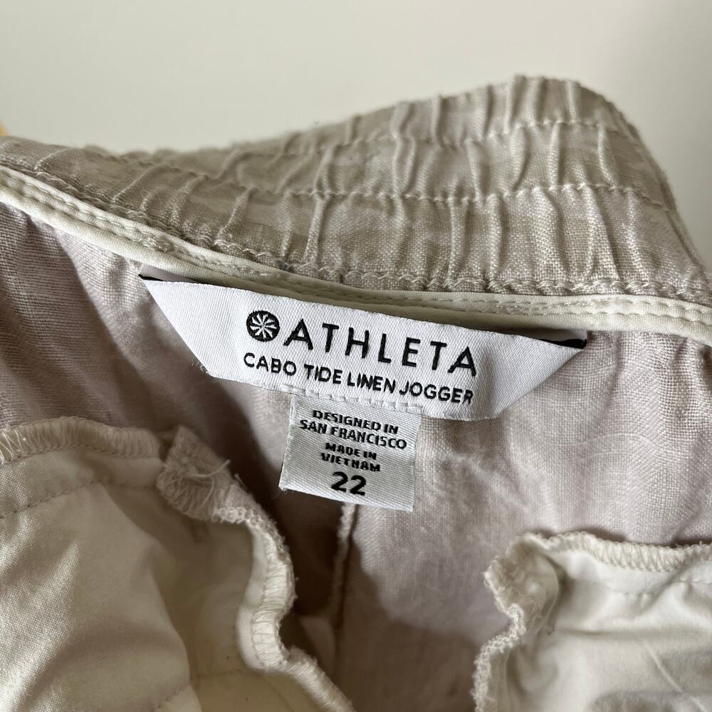 Athleta Cabo Tide Linen Jogger Pants Women's‎ Size 22 Beige Camo Drawstring Tan - Picture 7 of 8